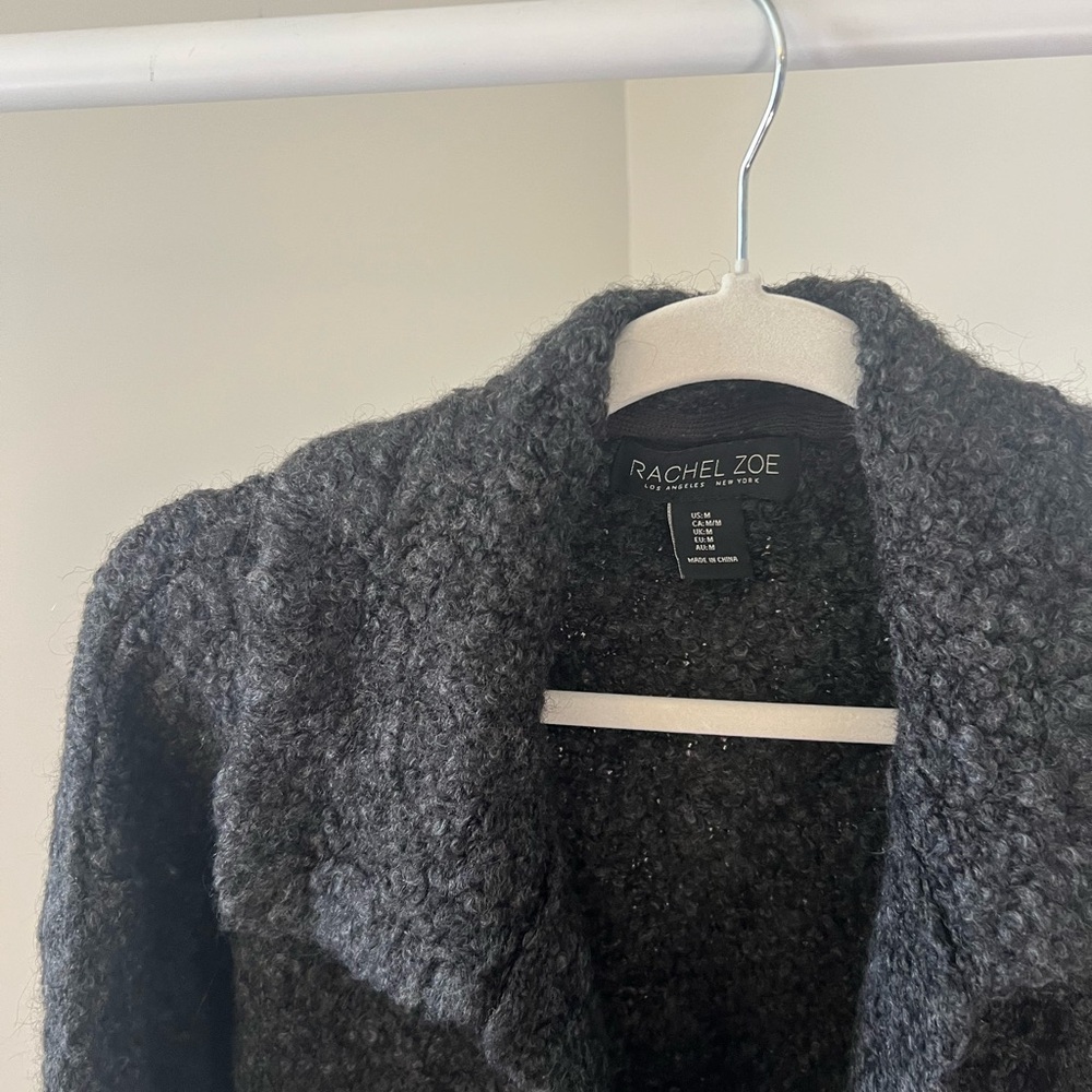 Rachel Zoe Gray Teddy Jacket with Plush Fabric and Wide Collar
